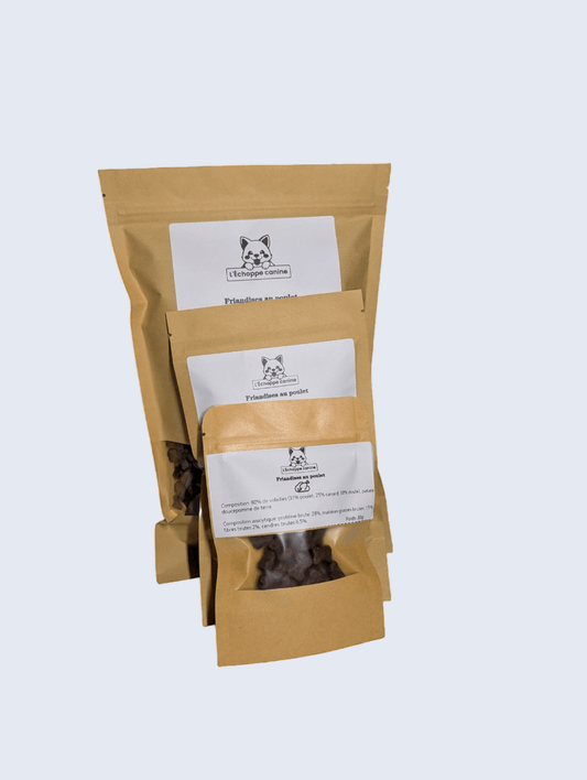 Des friandises tendres et protéinées au poulet, parfaites pour l'éducation ou en récompense.